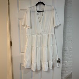 ARULA White Tiered V-Neck Dress